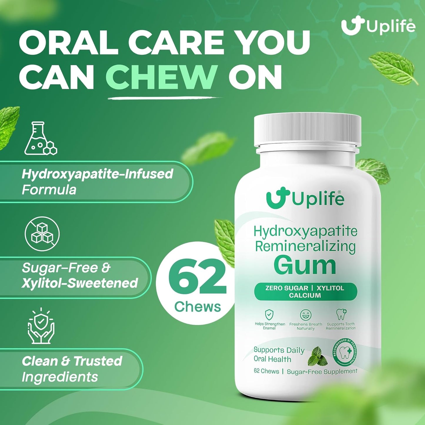 Uplife Hydroxyapatite Remineralizing Gum (62pcs)